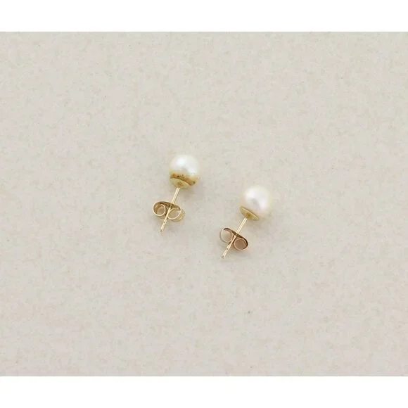 14k Yellow Gold 5mm Freshwater Pearl Earrings Stud Post Small 1/4" - Picture 8 of 9